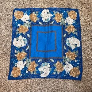 Vintage Vera Neumann Blue Floral Silk Fashion Scarf ~30x31